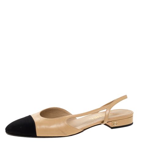 chanel beige and black pumps|chanel black slingback flats.